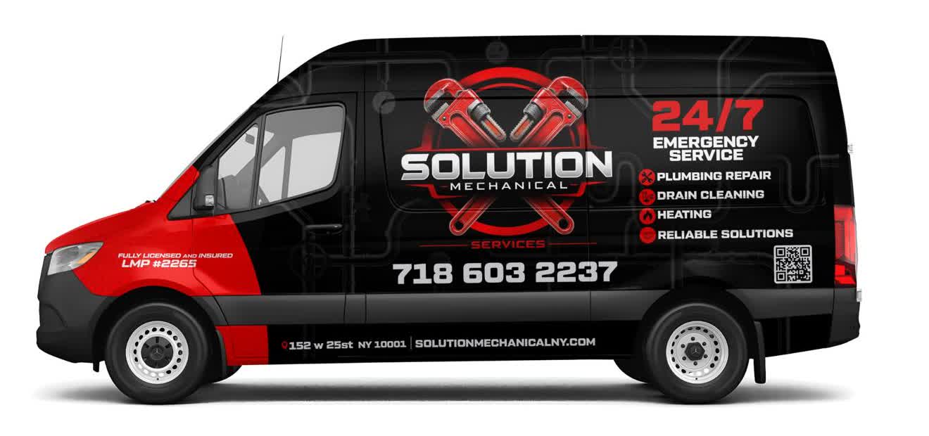 Solution Mechanical Services branded service van — 24/7 emergency plumbing, drain cleaning and heating